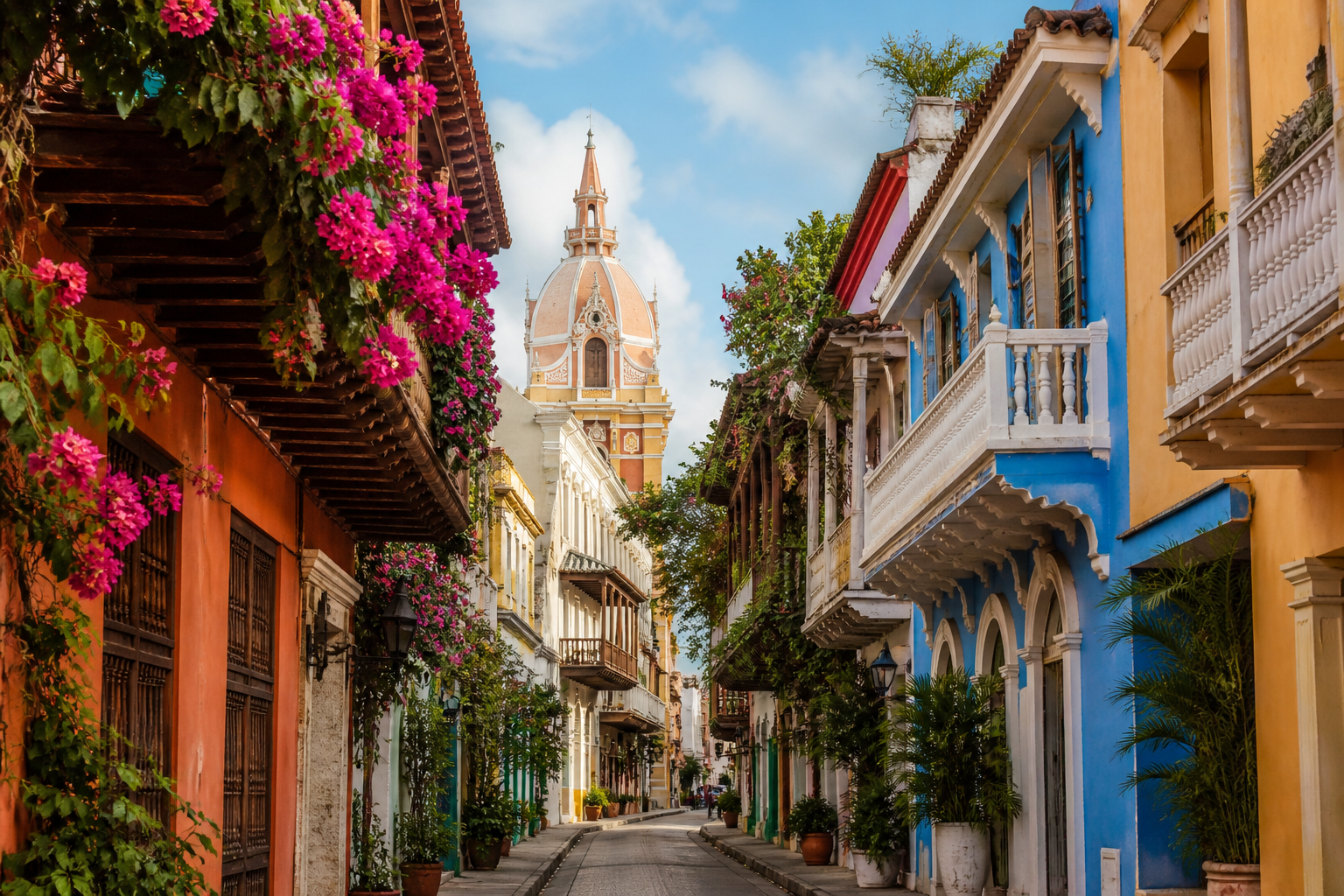 Colourful colonial balconies in Cartagena, Colombia